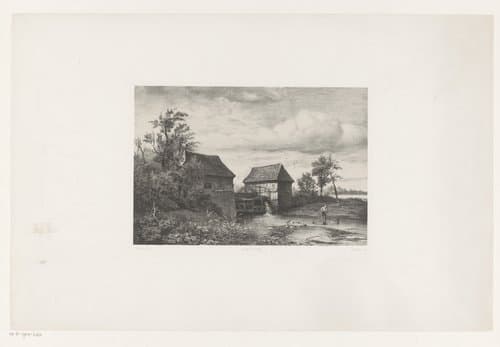 Watermolen en visser by Jan Mesker