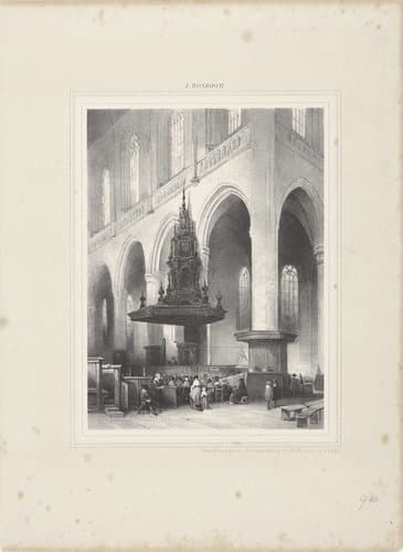 Kerkinterieur met spreekstoel by Johannes Bosboom