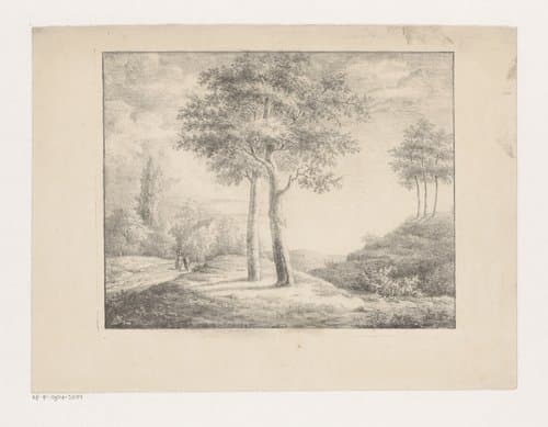 Landschap met in het midden twee bomen by Jan Jacob Teyler van Hall