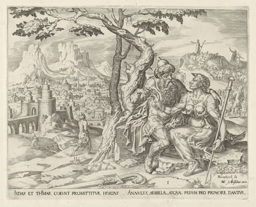Juda geeft Tamar zijn zegelring by Harmen Jansz Muller