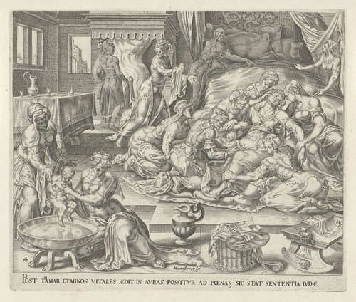 Geboorte van Peres en Zerach by Harmen Jansz Muller