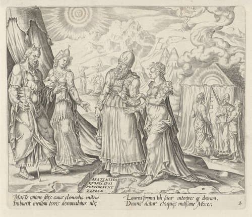 Mozes' gezag betwist door Mirjam en Aäron by Harmen Jansz Muller