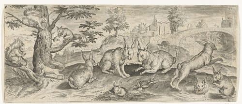 Eekhoorns en konijnen by Abraham de Bruyn
