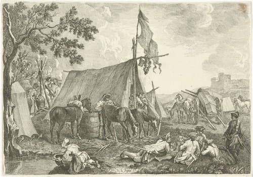 Landschap met een legerkamp by Hyacinth de La Pegna