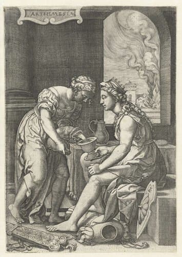 Artimesia drinkt het as van haar man Mausolus by Georg Pencz