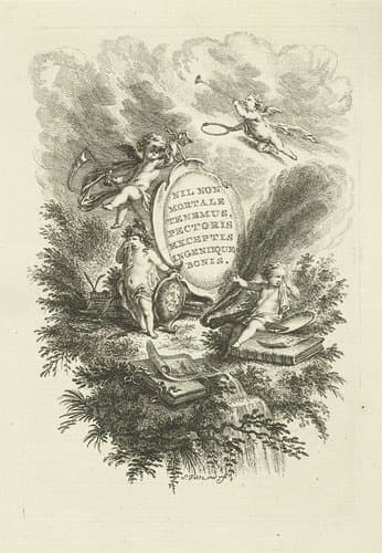 Vier putti rond een cartouche by Simon Fokke