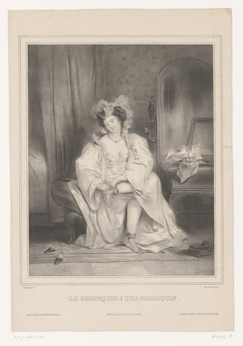 Jonge vrouw trekt brodequin uit by Achille Devéria