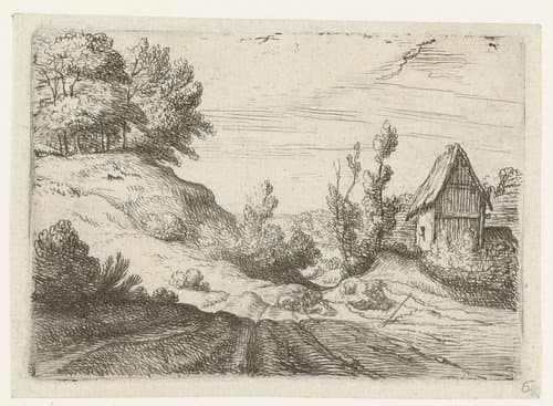 Huis naast een heuveltop begroeid met bomen by Lodewijk de Vadder