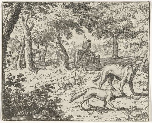 Grimbeert de das en Reinaert de vos by Allaert van Everdingen