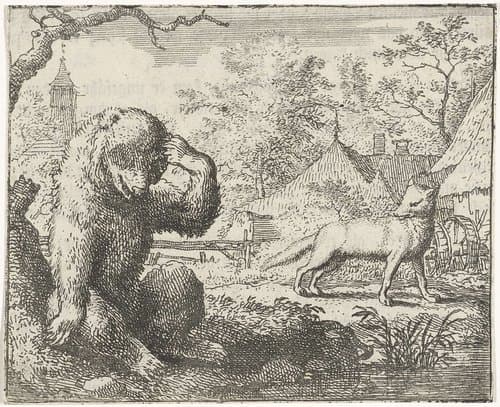 Reinaert berispt de gewonde Bruun de beer by Allaert van Everdingen