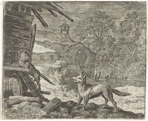 Reinaert de vos misleidt Tibert de kat by Allaert van Everdingen