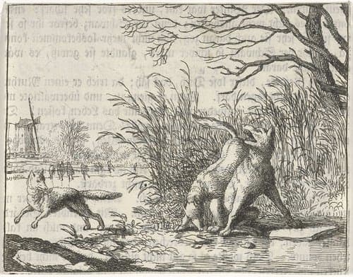 Landschap met twee vossen en een wolf by Allaert van Everdingen