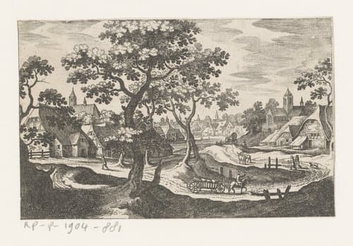 Dorpsgezicht met kar by Matthäus Merian (I)