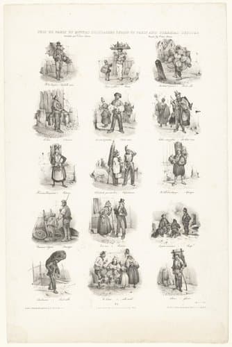 Vijftien voorstellingen van Parijse straatventers by Victor Adam