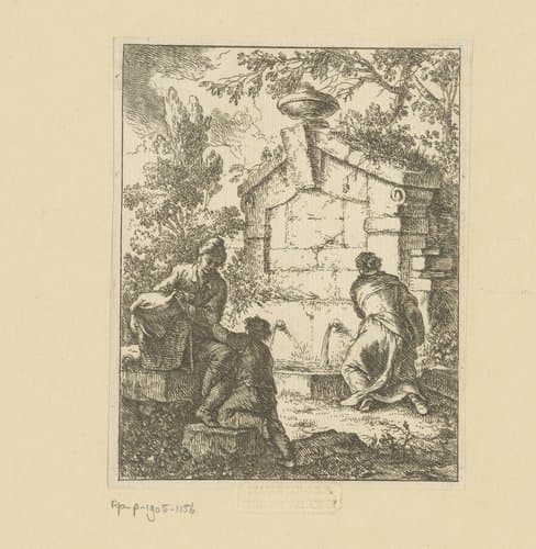Drie reizigers halen water bij een ruïne by Franz de Paula Ferg