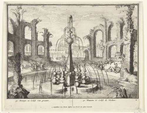 Vijver met fontein in het park van Enghien by Romeyn de Hooghe