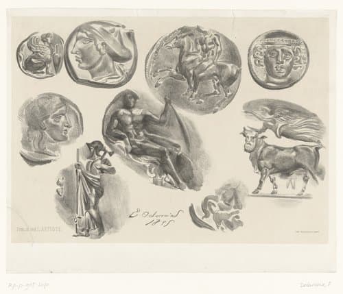 Studies van negen antieke medailles by Eugène Delacroix