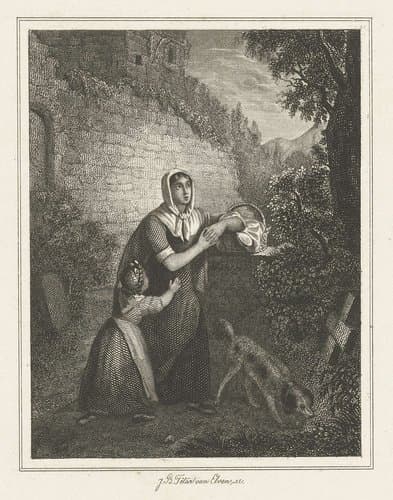 Biddende vrouw op kerkhof by Jan Baptist Tetar van Elven