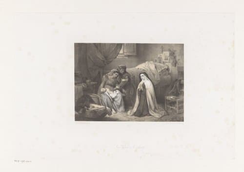 Biddende non bij ziek kind by Cornelis Kruseman
