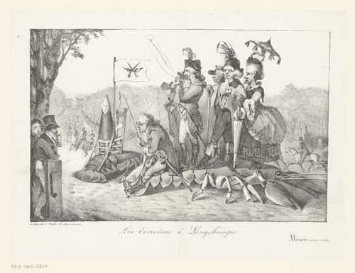 Karikatuur van zes teruggekeerde emigranten op een kreeft by Eugène Delacroix