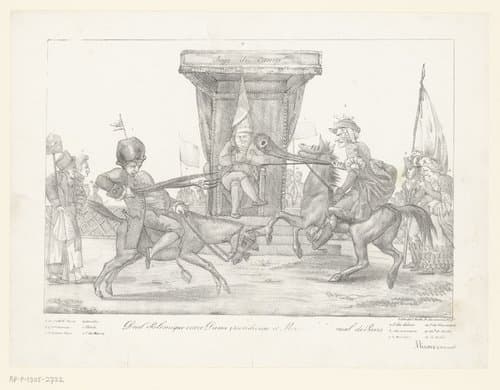 Gevecht tussen twee allegorische figuren op ezels by Eugène Delacroix