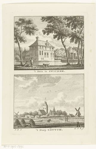 Gezicht op het Huis te Swichum en dorpsgezicht te Goutum by Carel Frederik Bendorp (I)