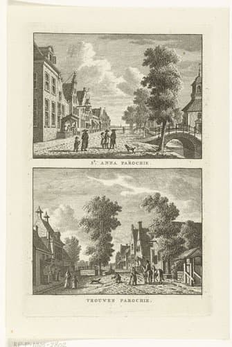 Twee dorpsgezichten te Sint Annaparochie en Vrouwenparochie by Carel Frederik Bendorp (I)