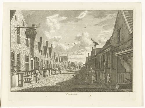 Dorpsgezicht met straat te Heeg by Carel Frederik Bendorp (I)