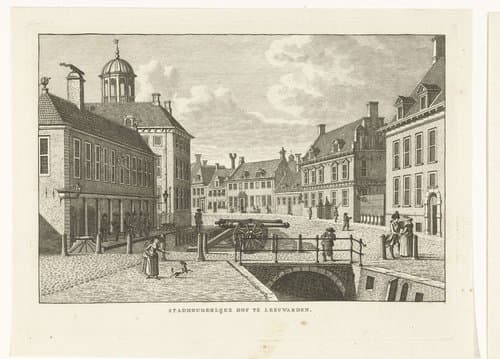 Stadsgezicht met Stadhouderlijk Hof te Leeuwarden by Carel Frederik Bendorp (I)