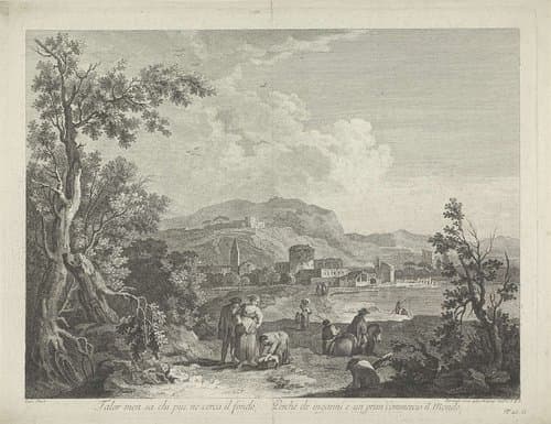 Landschap met dorp aan meer by Fabio Berardi