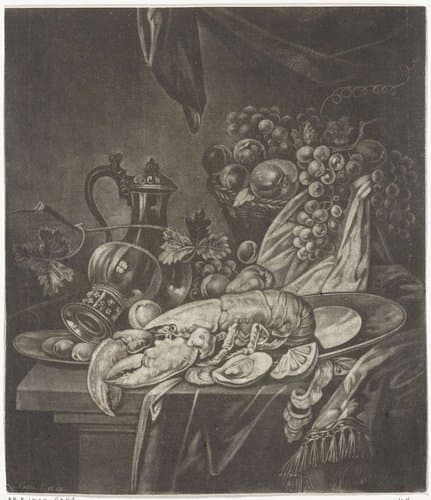 Stilleven met kreeft en oesters by Jacob Gole