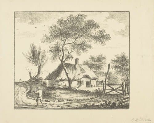 Landschap met zeisdragende man by Barentie Willem Dietz