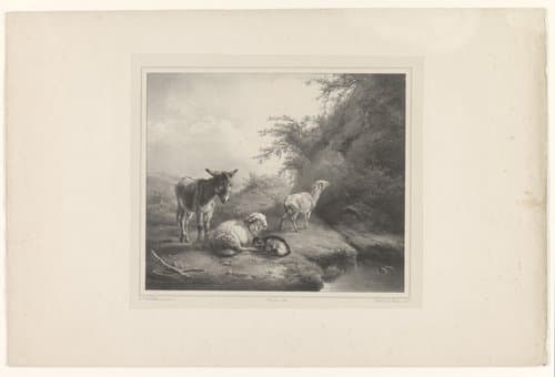 Landschap met ezel en schapen