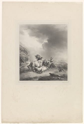 Landschap met man die vee drijft