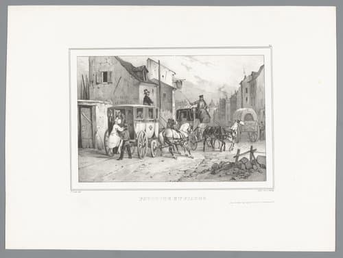 'Favorite'-omnibus wordt gepasseerd door een fiaker by Victor Adam