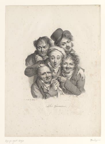 Karikatuur van vijf koppen met verschillende emoties by Louis-Léopold Boilly