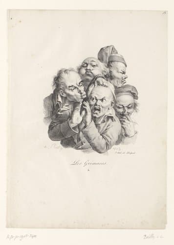 Karikatuur van vijf mannen met verschillende gezichtsuitdrukkingen by Louis-Léopold Boilly