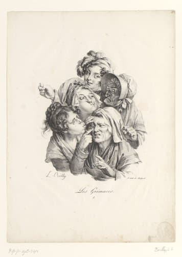 Karikatuur van vijf vrouwen met verschillende gezichtsuitdrukkingen by Louis-Léopold Boilly