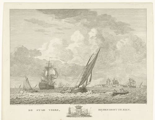 Gezicht op Veere, gezien vanaf de Westerschelde by Carel Frederik Bendorp (I)
