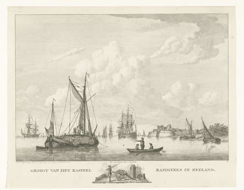 Gezicht vanaf zee op het Fort Rammekens in Zeeland by Carel Frederik Bendorp (I)
