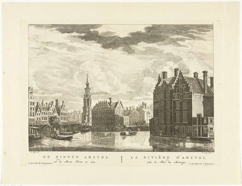 Gezicht op de Binnen-Amstel en de Munttoren te Amsterdam by de Coppier