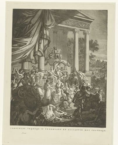 Allegorische voorstelling op het bondgenootschap tussen Nederland en Frankrijk, 1795