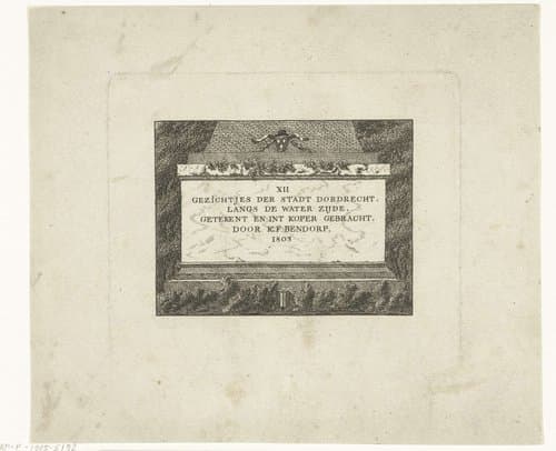 Titelprent voor: XII Gezichtjes der Stadt Dordrecht Langs de water zijde, 1803