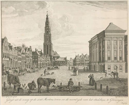 Gezicht op de Grote Markt en de Martinitoren te Groningen