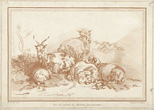 Liggende schapen en geit by Gilles Demarteau