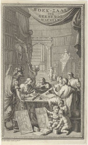 Geleerden in een bibliotheek by Adolf van der Laan