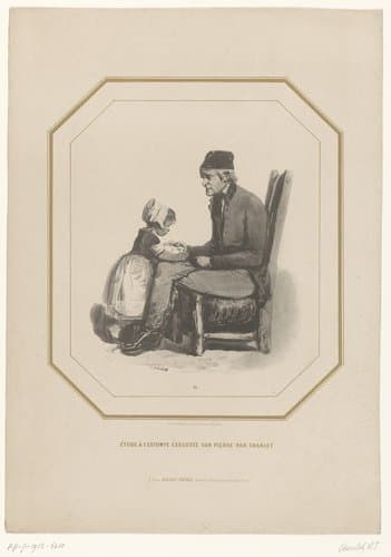 Oude man leert een klein meisje lezen by Nicolas Toussaint Charlet