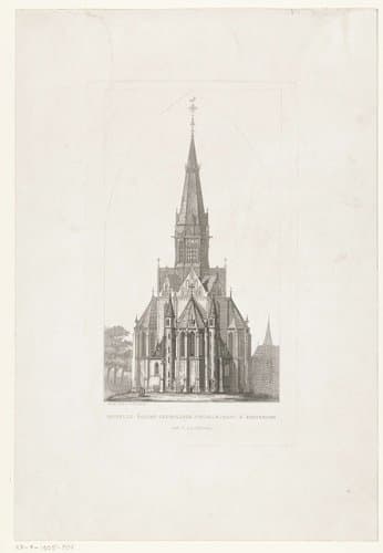 Gezicht op de oostzijde van de Vondelkerk te Amsterdam