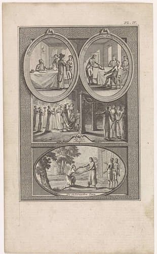 Blad met vier bijbelse taferelen by Theodoor Koning