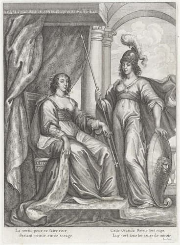 Tronende Henrietta Maria van Bourbon, koningin van Engeland by Wenceslaus Hollar